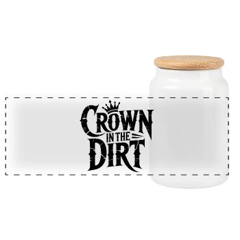 Crown in the dirt - Panoramic Cookie Jar with Wooden Lid - white - Front
