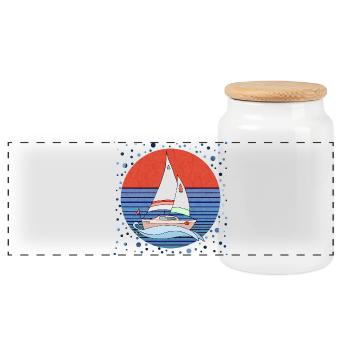 Segelboot - Panorama Keksdose mit Holzdeckel - Weiß - Vorne