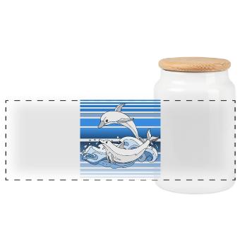 Dolphins - Panoramic Cookie Jar with Wooden Lid - white - Front