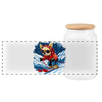 Chihuahua Ski - Boîte à biscuits avec couvercle en bois - blanc - Devant