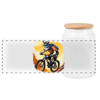 Esel Mountainbiker / Bike Esel - Panorama Keksdose mit Holzdeckel - Weiß - Vorne