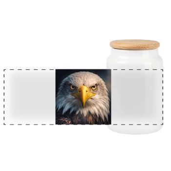Eagle in close-up: Golden Gaze - Panoramic Cookie Jar with Wooden Lid - white - Front