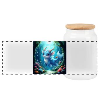 Water Blue Dragon - Panoramic Cookie Jar with Wooden Lid - white - Front