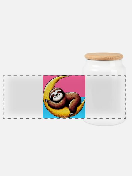 Sloth sleeps on the Moon - Panoramic Cookie Jar with Wooden Lid - white