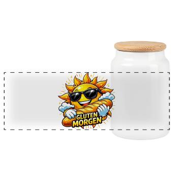Sun with Bread - Gluten Morning! - Panoramic Cookie Jar with Wooden Lid - white - Front