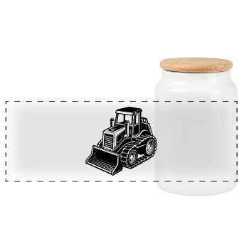 Bulldozer - Boîte à biscuits avec couvercle en bois - blanc - Devant