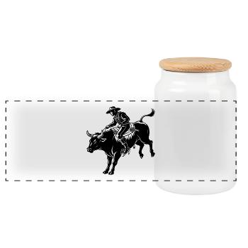 Bull riding - Panoramic Cookie Jar with Wooden Lid - white - Front