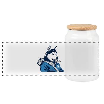 Husky Postman Blue Outfit - Panoramic Cookie Jar with Wooden Lid - white - Front