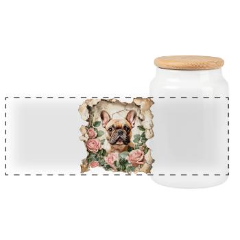 French Bulldog - Panoramic Cookie Jar with Wooden Lid - white - Front