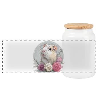 Guinea pig with flowers and glasses - Panoramic Cookie Jar with Wooden Lid - white - Front