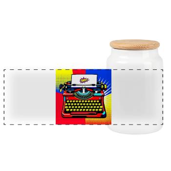 Machine à écrire Pop Art Bang - Boîte à biscuits avec couvercle en bois - blanc - Devant
