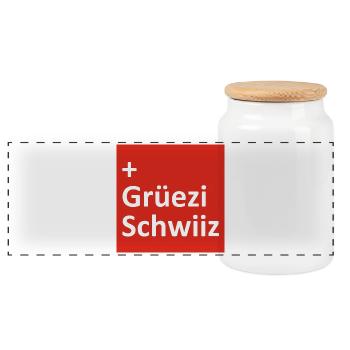 Grüezi - Hopp Schwiiz - Schweiz - Switzerland - Panoramic Cookie Jar with Wooden Lid - white - Front