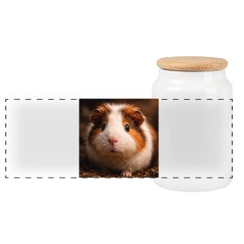 Guinea pig close-up in earthy tones - Panoramic Cookie Jar with Wooden Lid - white - Front