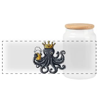 Octopus Beer King - Panoramic Cookie Jar with Wooden Lid - white - Front