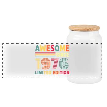 1976 50th Birthday - Panoramic Cookie Jar with Wooden Lid - white - Front