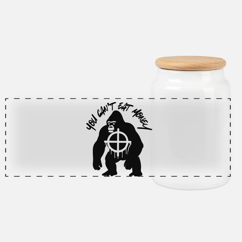 Human Eat Money Eat Gorilla - Panorama Keksdose mit Holzdeckel - Weiß