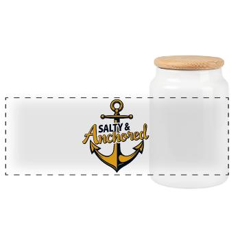 Salty & Anchored Maritime Anchor Sea Sailing - Panoramic Cookie Jar with Wooden Lid - white - Front