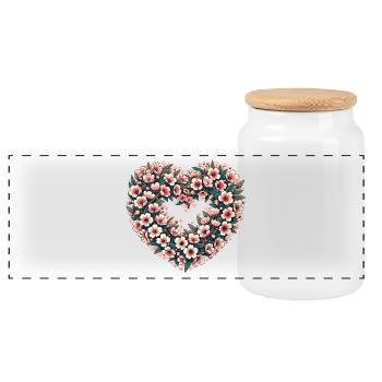 Blossom Heart Floral Crest - Panoramic Cookie Jar with Wooden Lid - white - Front