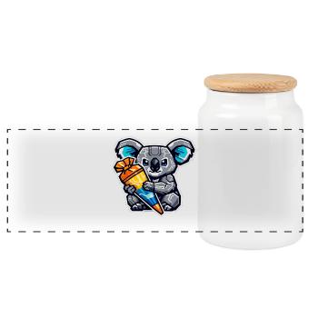 Finally schoolchild koala school cone school enrollment - Panoramic Cookie Jar with Wooden Lid - white - Front