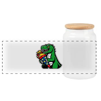 Dino School Cone School Bag Dinosaur School Enrollment - Panoramic Cookie Jar with Wooden Lid - white - Front