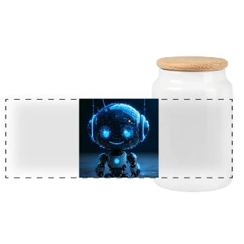 Robot ai data sniffer - Panoramic Cookie Jar with Wooden Lid - white - Front