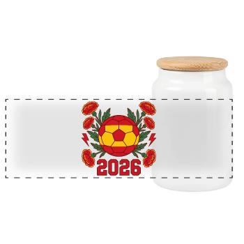 Équipement de fan de football floral Spain Soccer 2026 - Boîte à biscuits avec couvercle en bois - blanc - Devant