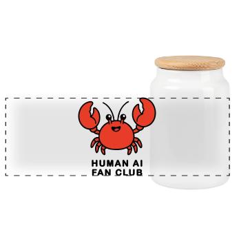 Human AI Fan Club - Panoramic Cookie Jar with Wooden Lid - white - Front