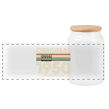 Originale limitierte Retro-Kassette von 1950 - Panorama Keksdose mit Holzdeckel - Weiß - Vorne