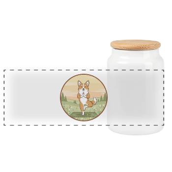 Yoga Corgi Dog Doing Tree Pose Art - Panoramic Cookie Jar with Wooden Lid - white - Front