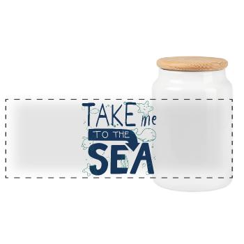 Emmène-moi à la mer – Vacances en mer Doodle - Boîte à biscuits avec couvercle en bois - blanc - Devant