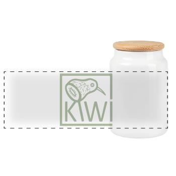 Motif d’oiseau avec le logo de la ligne kiwi - Boîte à biscuits avec couvercle en bois - blanc - Devant