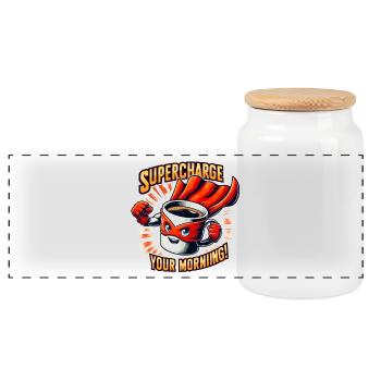 Supercharge Your Morning Kaffeeheld - Panorama Keksdose mit Holzdeckel - Weiß - Vorne