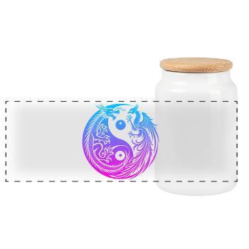 Dragon Yin Yang et Néon Phénix - Boîte à biscuits avec couvercle en bois - blanc - Devant