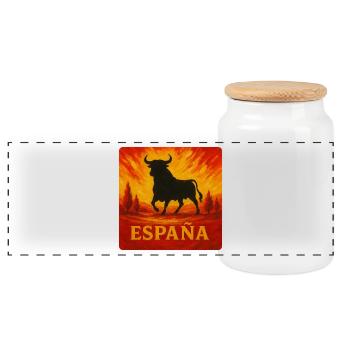Spanien Stier Sonnenuntergang - Panorama Keksdose mit Holzdeckel - Weiß - Vorne
