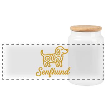 Mustard Dog - Funny Mixed Breed Dog Design - Panoramic Cookie Jar with Wooden Lid - white - Front