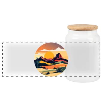 Sonnenuntergang in Wüstenlandschaft - Panorama Keksdose mit Holzdeckel - Weiß - Vorne