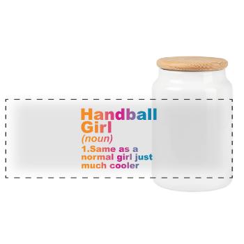 Handball player - Panoramic Cookie Jar with Wooden Lid - white - Front