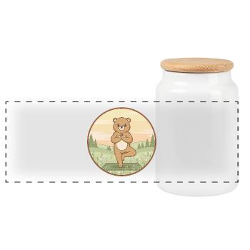 Yoga Bear Animal Doing Tree Pose Art - Panoramic Cookie Jar with Wooden Lid - white - Front