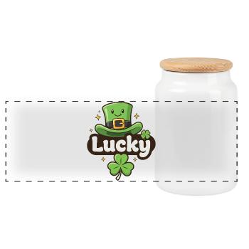 Lucky Leprechaun-Hut-Cartoon - Panorama Keksdose mit Holzdeckel - Weiß - Vorne