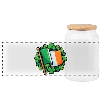 Irish Flag Clover Pride - Panoramic Cookie Jar with Wooden Lid - white - Front