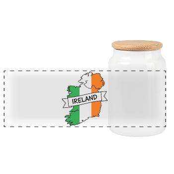 Ireland Map Tricolor Ribbon - Panoramic Cookie Jar with Wooden Lid - white - Front