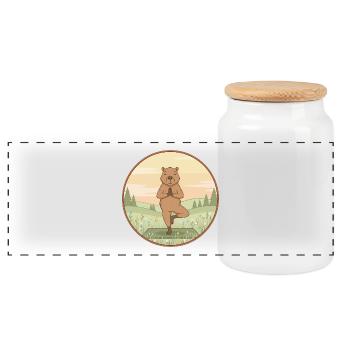 Yoga Capybara Rodent Doing Tree Pose - Panoramic Cookie Jar with Wooden Lid - white - Front