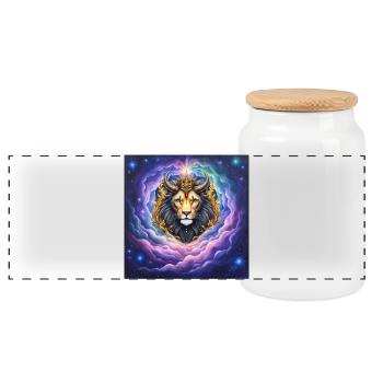 Lion Céleste à la Couronne d’Or - Boîte à biscuits avec couvercle en bois - blanc - Devant