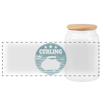 Curling Stein Wintersport Vintage Retro Style - Panorama Keksdose mit Holzdeckel - Weiß - Vorne