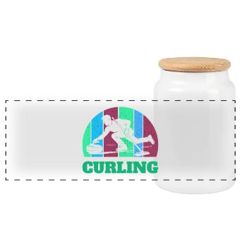 Curling Spieler Sport Wintersport Eis Präzision - Panorama Keksdose mit Holzdeckel - Weiß - Vorne