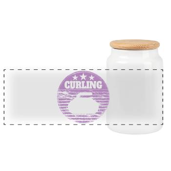 Curling Stein Wintersport Vintage Retro Style - Panorama Keksdose mit Holzdeckel - Weiß - Vorne