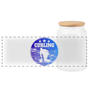 Curling Spieler Wintersport Eisstockschießen - Panorama Keksdose mit Holzdeckel - Weiß - Vorne