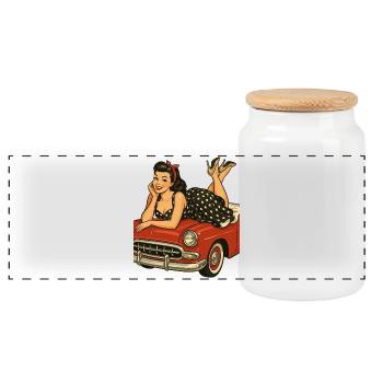 Pin-up rockabilly sur une voiture vintage dans un style rétro - Boîte à biscuits avec couvercle en bois - blanc - Devant