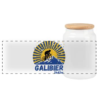 Col du Galibier French Alps Cycling Climb Art - Panoramic Cookie Jar with Wooden Lid - white - Front