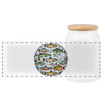 Espèce de poisson Motif de pêche à l’hameçon et pêche - Boîte à biscuits avec couvercle en bois - blanc - Devant